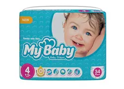 خرید پوشک مای بیبی آبی سری مهربان با پوست سایز ۴ بسته ۳۴ عددی - فروشگاه اینترنتی گانوکو