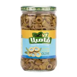 خرید زیتون شور ورقه شده 660 گرمی فامیلا - فروشگاه اینترنتی گانوکو