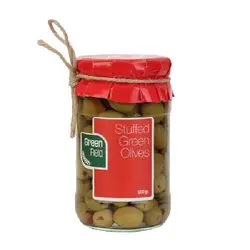 خرید زیتون سبز با مغز فلفل شیرین 680 گرمی گرین فیلد - فروشگاه اینترنتی گانوکو