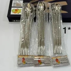 قاشق شربت خوری نی دار استیل همراه با فرچه 6عددی