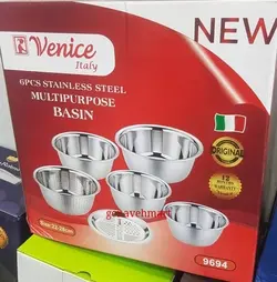 سرویس لگن 6 پارچه استیل رنده دارVenice