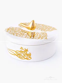 شکلات خوری سرامیکی خوشنویسی پرنده دار سفید