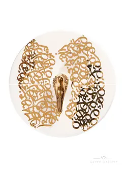 شکلات خوری سرامیکی خوشنویسی پرنده دار سفید