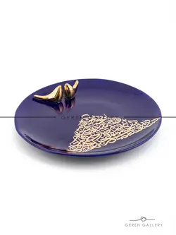 دیس گرد سرامیکی خوشنویسی پرنده دار