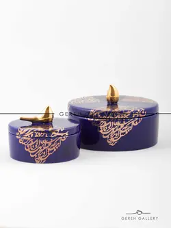 شکلات خوری سرامیکی خوشنویسی پرنده دار لاجوردی