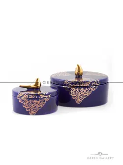 شکلات خوری سرامیکی خوشنویسی پرنده دار لاجوردی