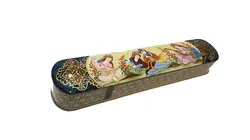 قلمدان خاتم با طرح مینیاتور ایرانی مطرب و چنگ بسیار نفیس