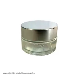 دوات خوشنویسی شیشه ای شفاف با درب نقره ای متوسط