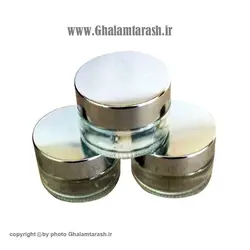 دوات خوشنویسی شیشه ای شفاف با درب نقره ای متوسط