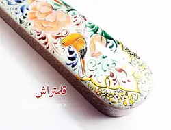 قلمدان خوشنویسی چوبی خاتم کاری شده با طرح گل و مرغ
