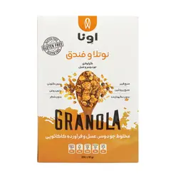 گرانولا اونا طعم نوتلا و فندوق سری K بدون گلوتن 250 گرمی