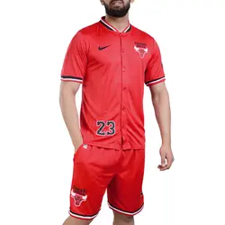 ست تیشرت و شلوارک بیسبالی مردانه شیکاگو بولز مدل Dri Fit-2B1856 قرمز