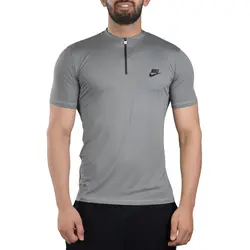 تیشرت نیم زیپ ورزشی مردانه نایک مدل VHD-DRI FIT-3C292 طوسی روشن