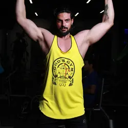 رکابی بدنسازی مردانه GODS GYM مدل لانگ زرد