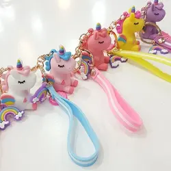 جاکلیدی و آویز کیف طرح یونیکورن صورتی