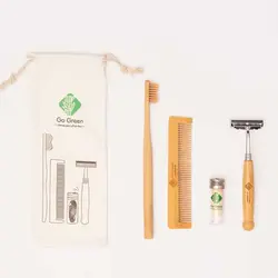 ست لوازم شخصی چوبی با کیسه پارچه ای