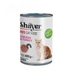 کنسرو گربه بالغ بالای 7 سال مدل سینیور با طعم مرغ و بوقلمون برندشایر وزن 400گرم