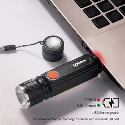 چراغ قوه دستی قابل شارژ USB با چراغ جانبی و آهنربا