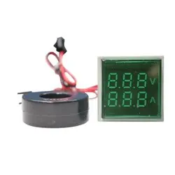 ولتمتر و آمپرمتر چراغ سیگنالی AC500V-100A سبز مربعی مدل AD22-22VAMS