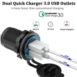 شارژر USB خودرویی روپنلی گرد قرمز دو خروجی فست شارژ QC3.0 با ON/OFF لمسی و فیوز بین راهی