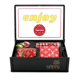 هدیه مردانه ست کیف کمربند لویی ویتون supreme قرمز 2 تکه