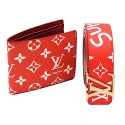 هدیه مردانه ست کیف کمربند لویی ویتون supreme قرمز 2 تکه