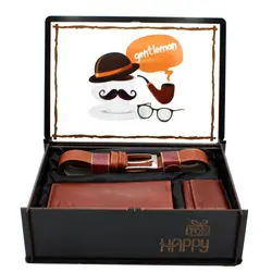 هدیه مردانه ست کیف و کمربند خزر چرم 3 تکه