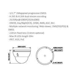 دوربین مداربسته 2 مگاپیکسل دام داهوا Dome Dahua IPC-HDBW1230EP-0360B-S2