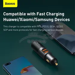 شارژر فندکی فست شارژ بیسوس Baseus Share Together With Cigarette Lighter U+U 120W CCBX-120U CCBT-D0G