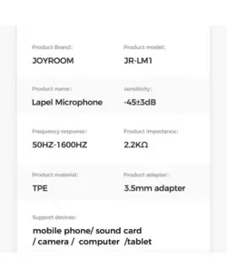 میکروفن یقه ای جوی روم | Joyroom Lavalier Microphone JR-LM12M