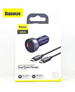 شارژر فندکی به همراه کابل باسئوس | Baseus Dual Quick Car Charger 65W