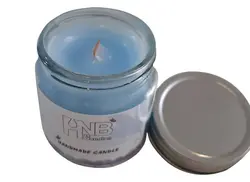 شمع شیشه ای آبی درب دار اکالیپتوس