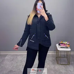 کاپشن کوتاه کلاهدار زنانه مشکی کد AM13