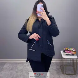 کاپشن کوتاه کلاهدار زنانه مشکی کد AM13