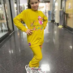 ست بلوز و شلوار دخترانه طرح فلامینگو زرد سایز 60 و 65 کد BC20