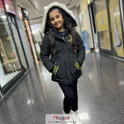 کاپشن دخترانه خزدار LV مشکی مناسب 6 تا 13 سال کد BC26