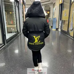 کاپشن دخترانه خزدار LV مشکی مناسب 6 تا 13 سال کد BC26