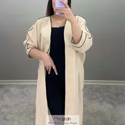 مانتو بلند مغزی دوزی کرم کد AM22