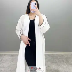 مانتو بلند مغزی دوزی سفید کد AM22