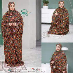 چادر نماز کیسه ای مقنعه سر خود طرح بته جقه کد MS09