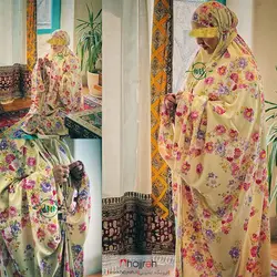 چادر نماز کیسه ای مقنعه سر خود طرح گل کد MS09