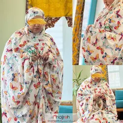 چادر نماز کیسه ای مقنعه سر خود طرح پروانه کد MS09