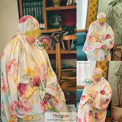 چادر نماز کیسه ای مقنعه سر خود طرح گل کد MS09