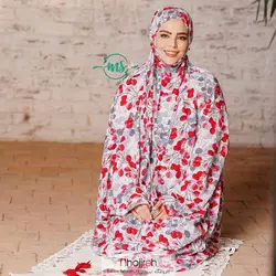 چادر نماز کیسه ای مقنعه سر خود طرح گل کد MS09