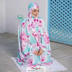 چادر نماز کیسه ای مقنعه سر خود طرح گل کد MS09