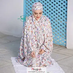 چادر نماز کیسه ای مقنعه سر خود طرح پرنده کد MS09