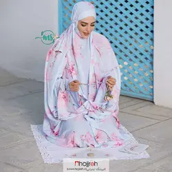 چادر نماز کیسه ای مقنعه سر خود طرح گل کد MS09