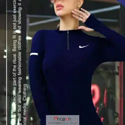 تیشرت آستین بلند استرج فینگر دار زنانه سرمه ای NIKE کد VM02