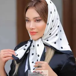 روسری مینی اسکارف نخی توپ توپی سفید مشکی کد RO201