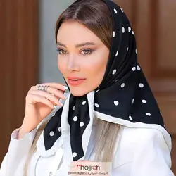 روسری مینی اسکارف نخی توپ توپی مشکی سفید کد RO201